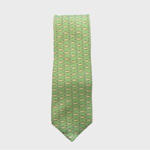 Southern Proper Green Yellow Fish Print Silk Tie